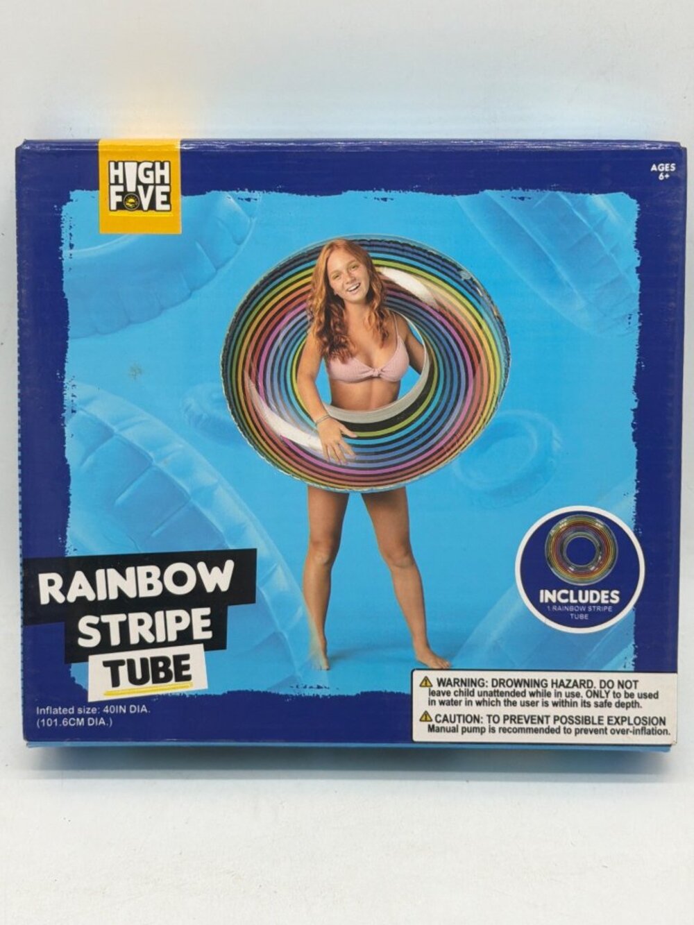 Rainbow Stripe Inflatable Tube 40" Diameter With Repair Patch Ages 6+